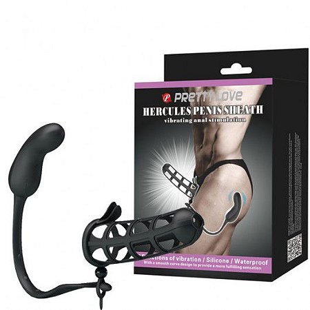 Capa Peniana Vazada com Plug Anal Vibratório Removível e 7 Modos de Vibração.