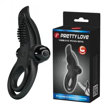 ANEL PENIANO COM VIBRO VIBRANT PÊNIS RING PRETTY LOVE PRETO