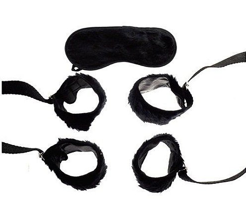 Kit Bondage Pelúcia (Venda/ Algemas/ Tornozeleiras) - Preto