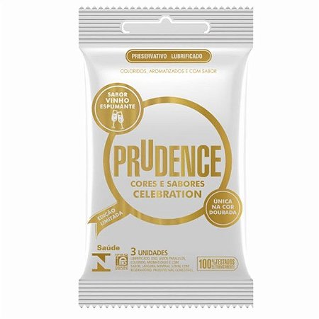 Preservativo Prudence Celebration Vinho Espumante com 3 unidades - Dourada