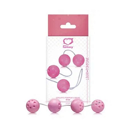 Bolinhas para Pompoar com Pesinho e Fio de Silicone - 4 Bolinhas Love Balls - Rosa