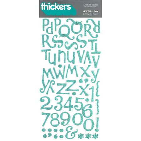 Adesivo Thickers Chipboard Alfabeto Glitter Verde Água
