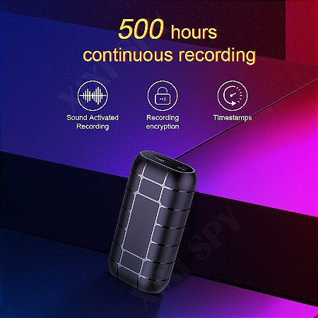 Micro Gravador Voz Audio Espião 32 Gb Sensor de voz 500 hrs Direto