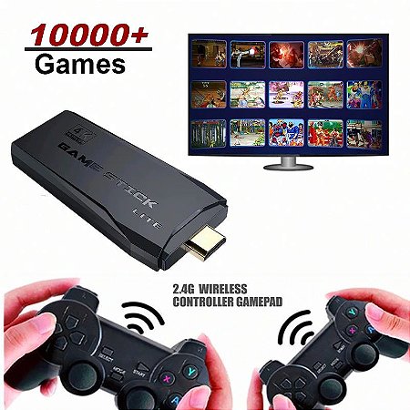 Vídeo Game Stick 4K 10 mil jogos 2 Controles Sem Fio