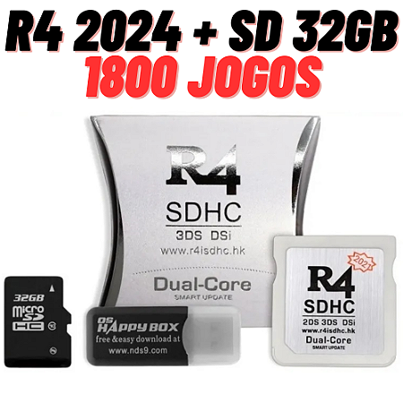 Cartucho Cartão R4 Dual Core 2024 32gb 3ds 2ds 1800 Jogos + Emuladores