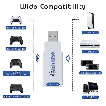 Adaptador Coov Elite Ds50 Pro Bluetooth P/ Ps4 Ps5 Switch Pc