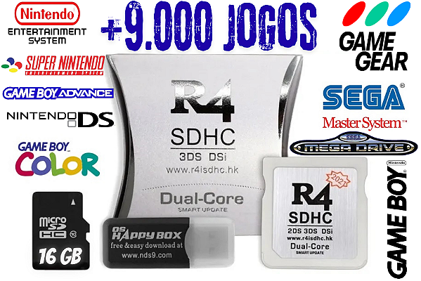 Cartão Cartucho R4 Dual Core 2025 Sd 16gb 9000 Jogos Ds 2ds 3ds