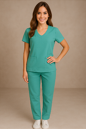 Pijama Cirúrgico Feminino Verde Água - Algodão