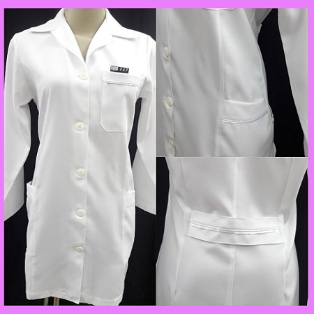 Jaleco Microfibra  Feminino Acinturado com detalhe Fitinha de Cetim no bolso e cinto  REF. 247