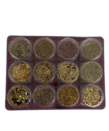 Caixa de Glitter Com 12 Unidades Dourado - Dafu