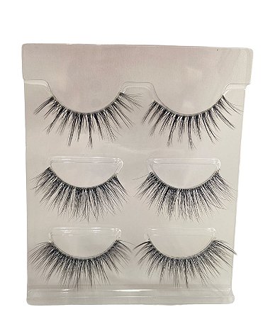 Cartela de Cílios Postiços 3 Pares Caixa Transp 04 - Dafu