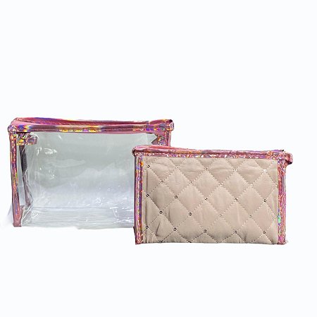 Kit Necessaire Com 2 Peças Lantejoula - Rosa Claro