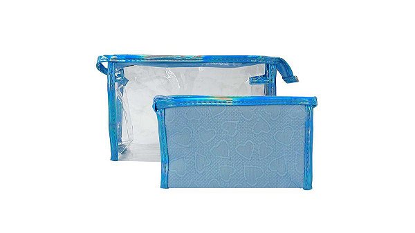 Kit Necessaire Com 2 Peças Coração - Azul