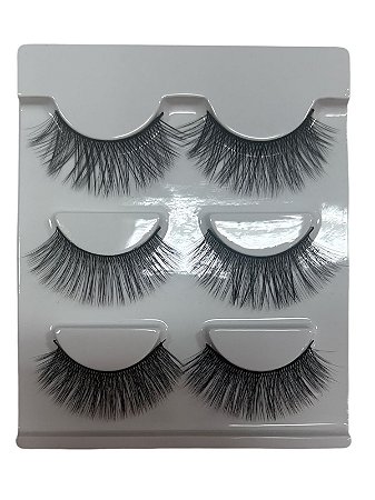 Cartela de Cílios Postiços 3D - 3 Pares Caixa Rosa com Coroa M5 - Hello Mini