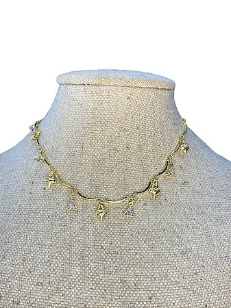 COLAR  DOURADO CORAÇÃO E TRIANGULO  -C19