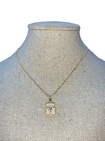 COLAR  DOURADO  URSINHO COM CORAÇÃO ROSA   -C22