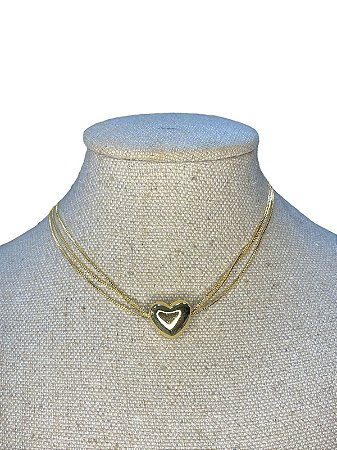 COLAR  DOURADO DE CORAÇÃO COM TRES CORRENTES -C26