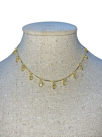 COLAR  DOURADO VARIOS  CORAÇÕES TRANSPARENTES -C27