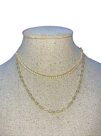 COLAR  DOURADO DUPLO STRASS E CORAÇÃO -C29