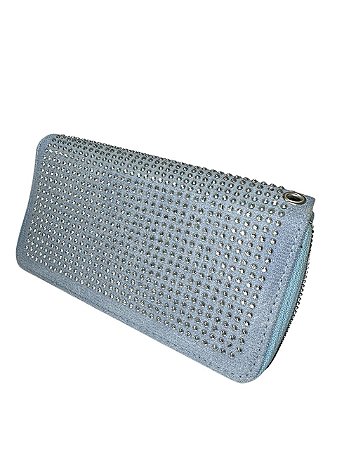 CARTEIRA  GRANDE AZUL  COM PEDRINHA PRATA