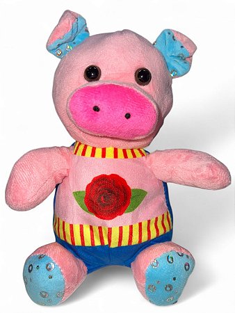 Pelúcia - porco com flor na barriga
