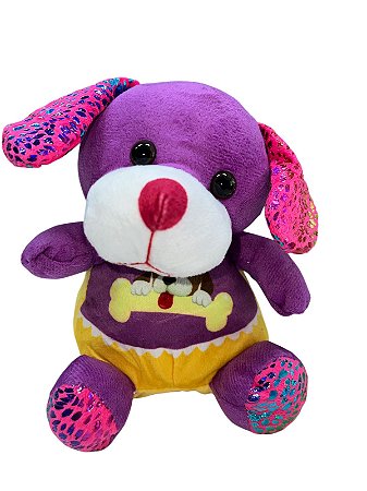 Pelúcia - Cachorro roxo com osso na barriga