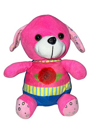 Pelúcia - Cachorro rosa com flor na barriga