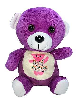 Pelúcia -Urso roxo com urso na barriga