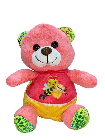 Pelúcia -Urso rosa com abelha na barriga
