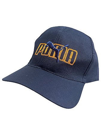 Boné inspirado na Puma(nome laranja com símbolo )- Azul escuro