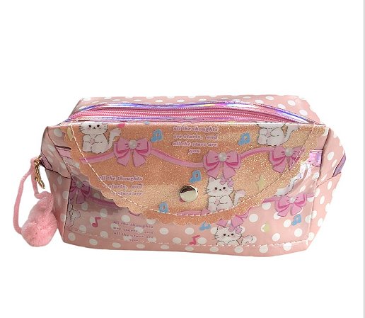 Necessaire Estojo- Rosa Vários gatos com laço