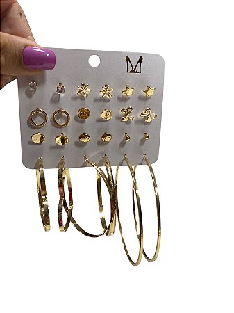 CARTELA DE BRINCOS 12 PARES - N5 - DOURADO