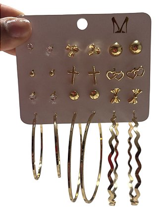 CARTELA DE BRINCOS 12 PARES - N4 - DOURADO