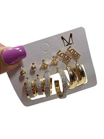 CARTELA DE BRINCOS 6 PARES- I10- DOURADO