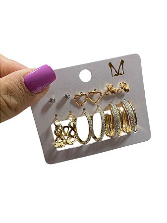 CARTELA DE BRINCOS 6 PARES- I7- DOURADO
