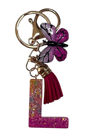 CHAVEIRO ROSA ESCURO LETRA L - (pingente borboleta)