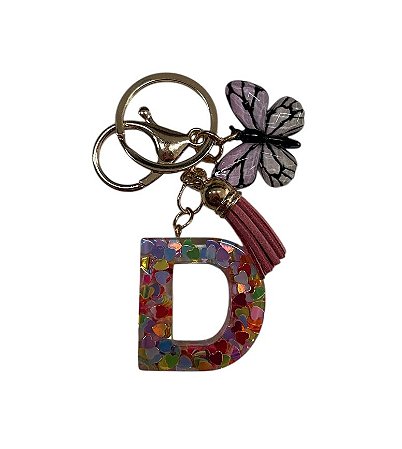 CHAVEIRO ROSA LETRA D - (pingente borboleta)