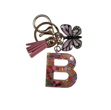 CHAVEIRO ROSA LETRA B  - (pingente borboleta)