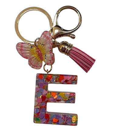 CHAVEIRO ROSA LETRA E  - (pingente borboleta)