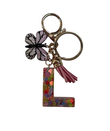 CHAVEIRO ROSA LETRA L  - (pingente borboleta)