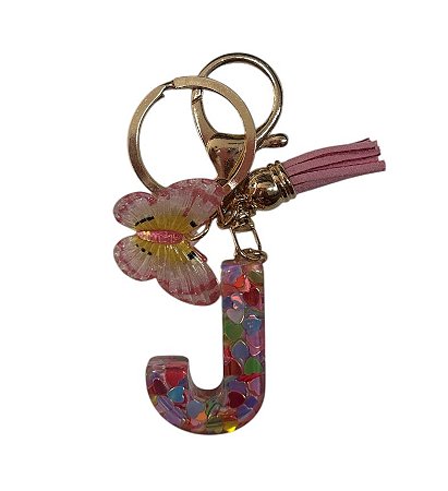 CHAVEIRO ROSA LETRA J  - (pingente borboleta)