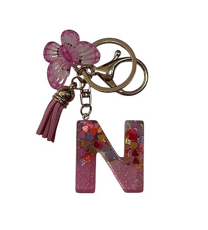 CHAVEIRO ROSA LETRA N  - (pingente borboleta)