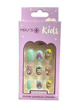 Unha postiça infantil (coração roxo)- Caixa Roxa | Meily’s