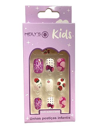 Unha postiça infantil (Morango)- Caixa Roxa | Meily’s