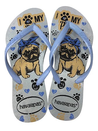 SANDÁLIA INSPIRAÇÃO HAVAIANAS - PUG COM LAÇO AZUL