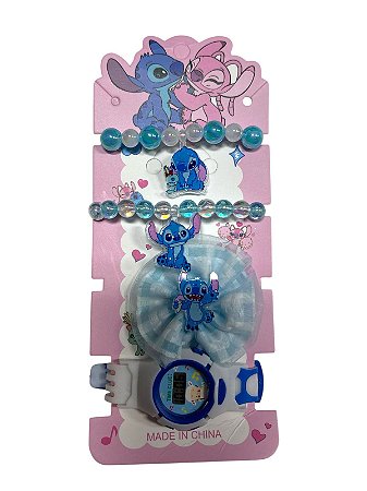 KIT DE PULSEIRA  POMPOM E RELÓGIO - STITCH M3