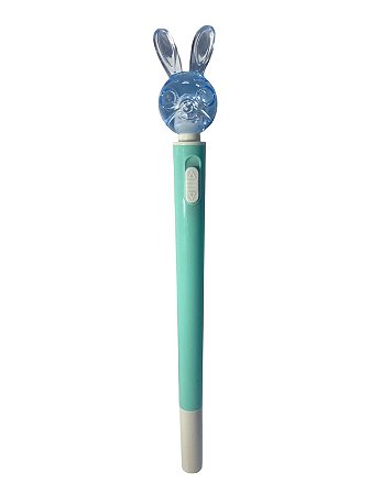 Caneta Escolar Com Led- Coelho| Verde Água