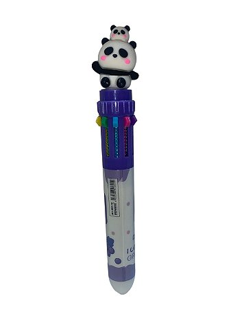 Caneta Escolar 10 Cores -Panda Sentado Com Panda| Roxo