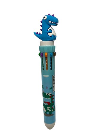 Caneta Escolar 10 Cores -Dinossauro| Azul