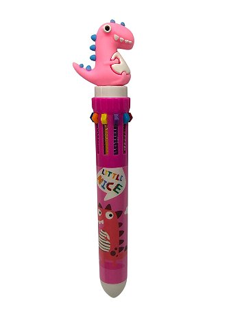 Caneta Escolar 10 Cores -Dinossauro| Rosa